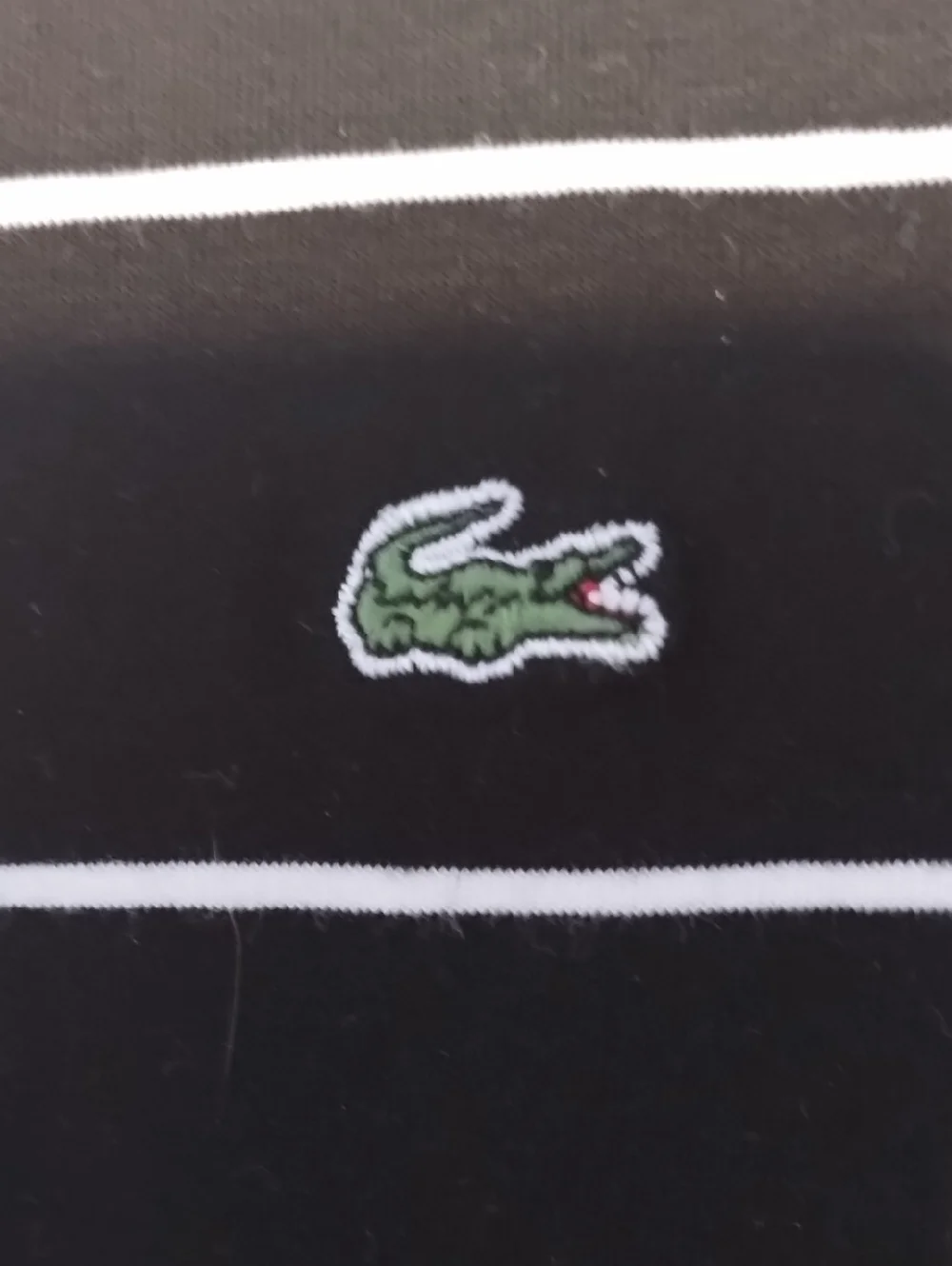 Lacoste Black Polo Top with White Stripes & White Collar - Picture 3 of 7